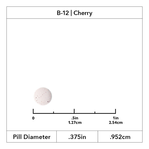 Image of NYBG Vitamin B12 Cherry Tablet showing .375 inch diameter