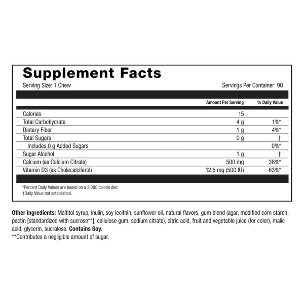 Picture of New York Bariatric Group Calcium soft chew supplement facts