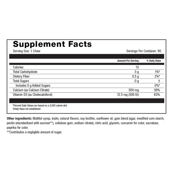 Image of NYBG Calcium Soft Chews Lemon Cream Supplement facts