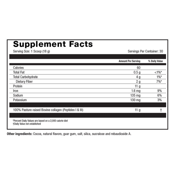 Image of NYBG Collagen Peptides Cocoa Supplement Facts